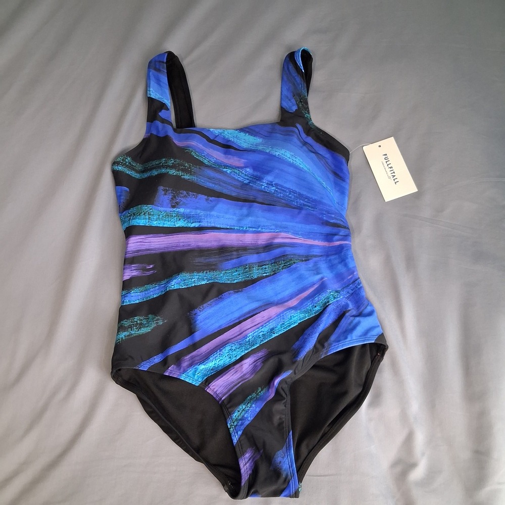 Fullfitall Womens Abstract Athletic One Piece Swimsuit Blue Purple SZ  
10